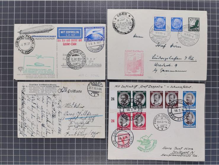 1912/38 (ca., interessante Partie, dabei über 100 Zeppelin-Belege, Karten mit 10 Pfg. und 20 Pfg. E.EL.P., Gute Zeppelin-Mark
