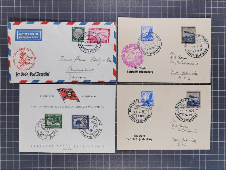 1912/38 (ca., interessante Partie, dabei über 100 Zeppelin-Belege, Karten mit 10 Pfg. und 20 Pfg. E.EL.P., Gute Zeppelin-Mark