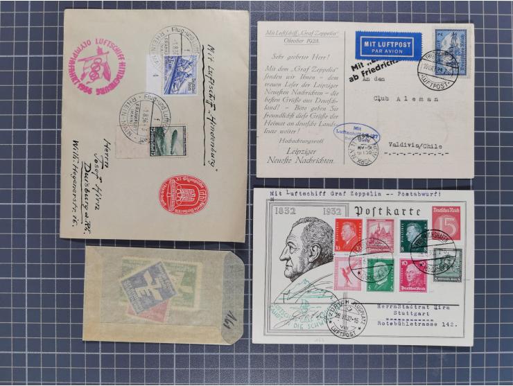 1912/38 (ca., interessante Partie, dabei über 100 Zeppelin-Belege, Karten mit 10 Pfg. und 20 Pfg. E.EL.P., Gute Zeppelin-Mark