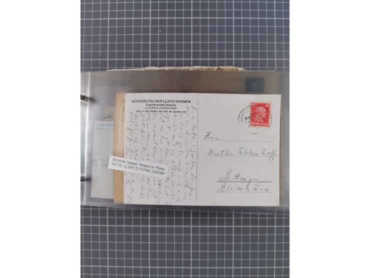 1897/1934, Sammlung “DSP LINIE BREMEN-LA PLATA” mit ca. 135 Briefen, Karten und GSK mit diversen Unterscheidungs-Buchstaben, 