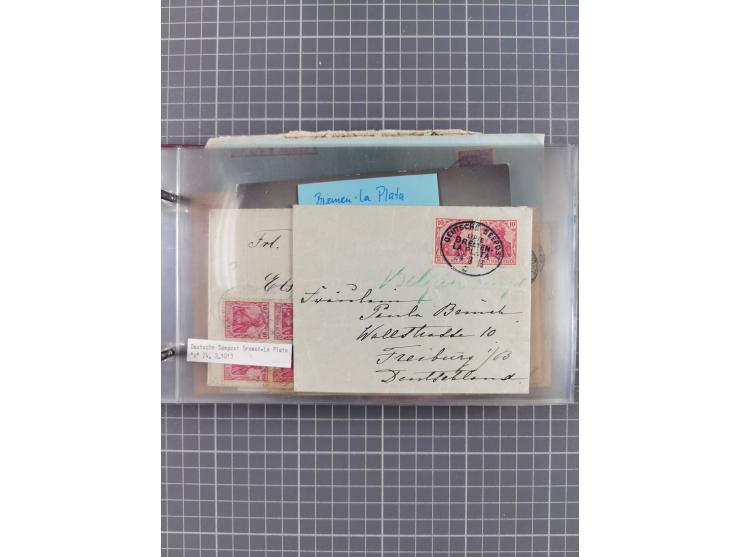 1897/1934, Sammlung “DSP LINIE BREMEN-LA PLATA” mit ca. 135 Briefen, Karten und GSK mit diversen Unterscheidungs-Buchstaben, 