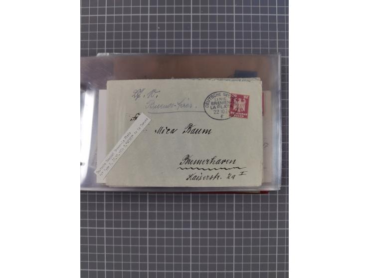 1897/1934, Sammlung “DSP LINIE BREMEN-LA PLATA” mit ca. 135 Briefen, Karten und GSK mit diversen Unterscheidungs-Buchstaben, 