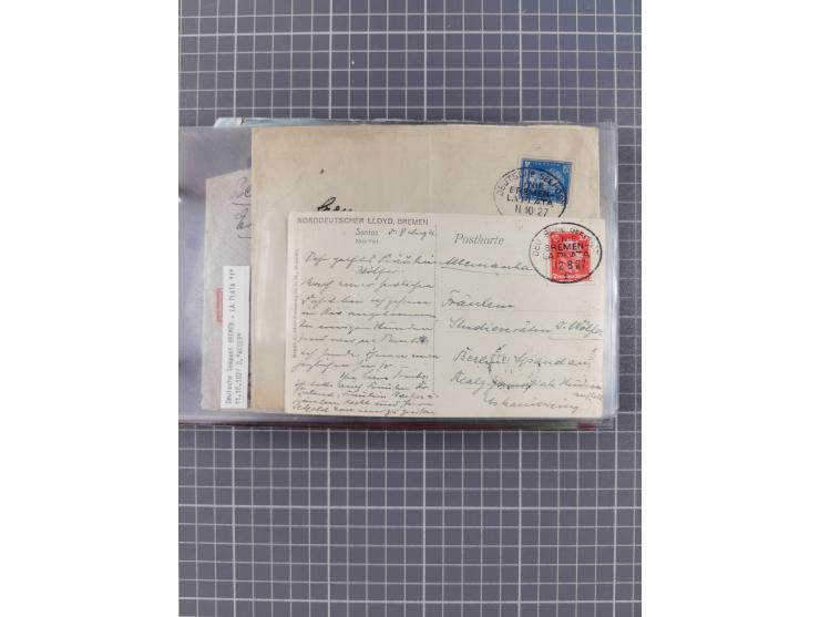 1897/1934, Sammlung “DSP LINIE BREMEN-LA PLATA” mit ca. 135 Briefen, Karten und GSK mit diversen Unterscheidungs-Buchstaben, 