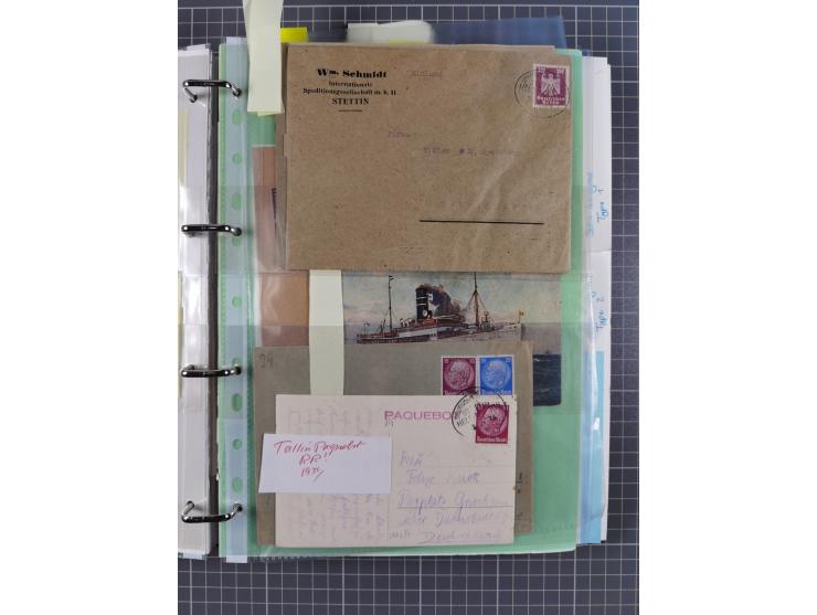 1923/35, kleine Sammlung “DSP mit Bezug zu Stettin mit Briefen, Karten und GSK, meist Sammlerpost mit u.a. violettem Stempel 