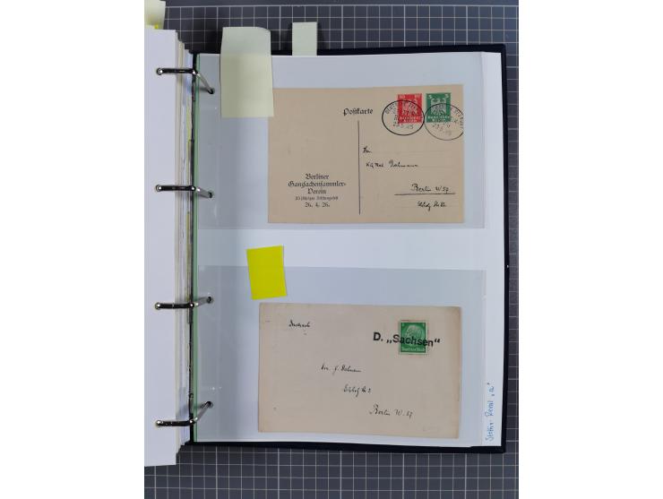 1923/35, kleine Sammlung “DSP mit Bezug zu Stettin mit Briefen, Karten und GSK, meist Sammlerpost mit u.a. violettem Stempel 