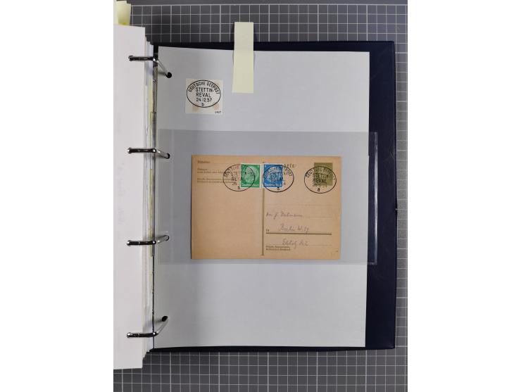 1923/35, kleine Sammlung “DSP mit Bezug zu Stettin mit Briefen, Karten und GSK, meist Sammlerpost mit u.a. violettem Stempel 