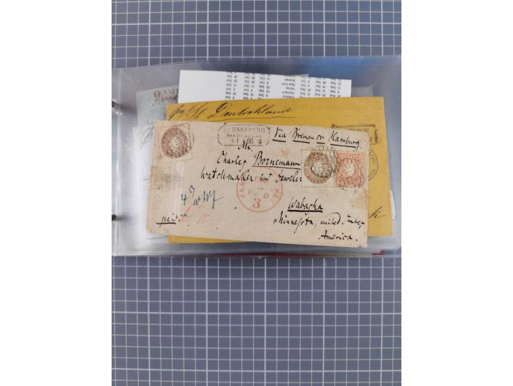 1846/77, 40 Briefe von bzw. in die USA mit Transit über Bremen bzw. nach Bremen adressiert, dabei viele verschiedene Tax- und