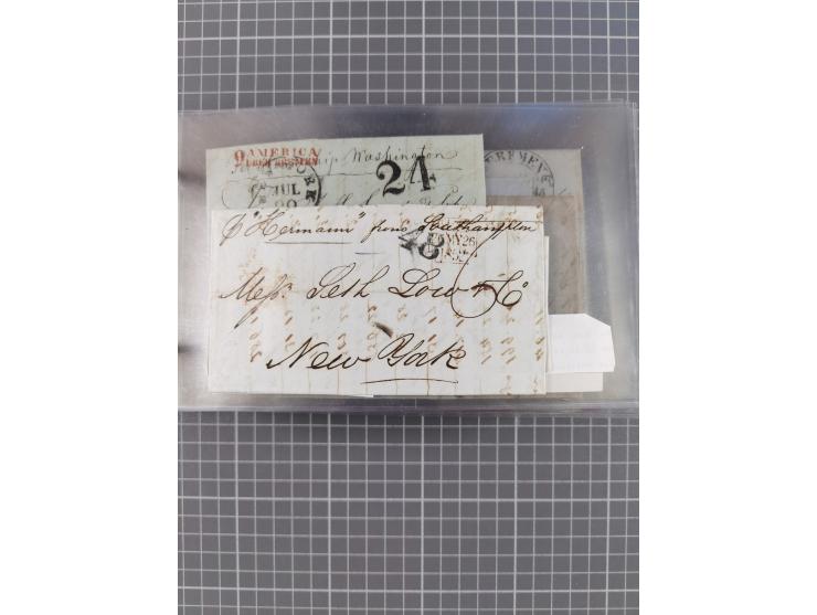 1846/77, 40 Briefe von bzw. in die USA mit Transit über Bremen bzw. nach Bremen adressiert, dabei viele verschiedene Tax- und