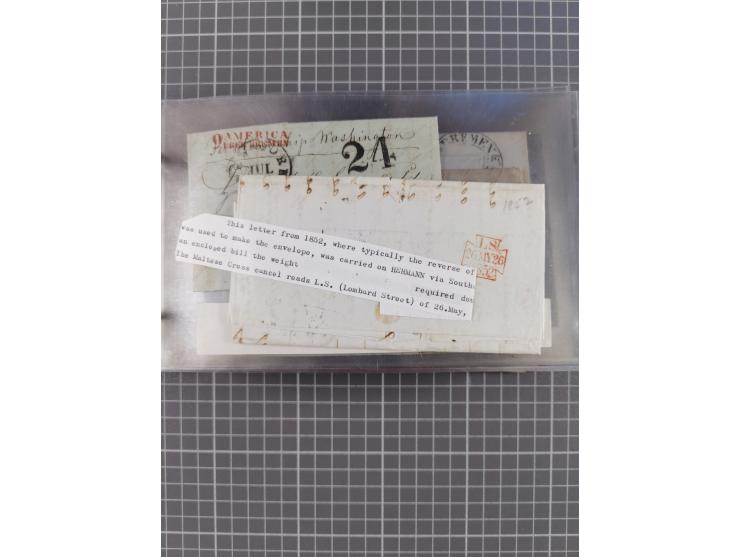 1846/77, 40 Briefe von bzw. in die USA mit Transit über Bremen bzw. nach Bremen adressiert, dabei viele verschiedene Tax- und