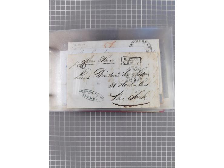 1846/77, 40 Briefe von bzw. in die USA mit Transit über Bremen bzw. nach Bremen adressiert, dabei viele verschiedene Tax- und