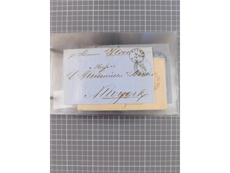 1846/77, 40 Briefe von bzw. in die USA mit Transit über Bremen bzw. nach Bremen adressiert, dabei viele verschiedene Tax- und