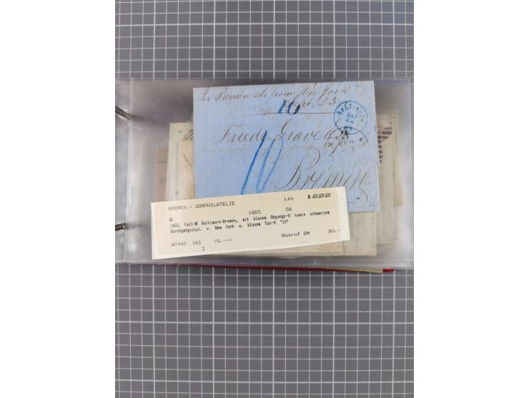 1846/77, 40 Briefe von bzw. in die USA mit Transit über Bremen bzw. nach Bremen adressiert, dabei viele verschiedene Tax- und