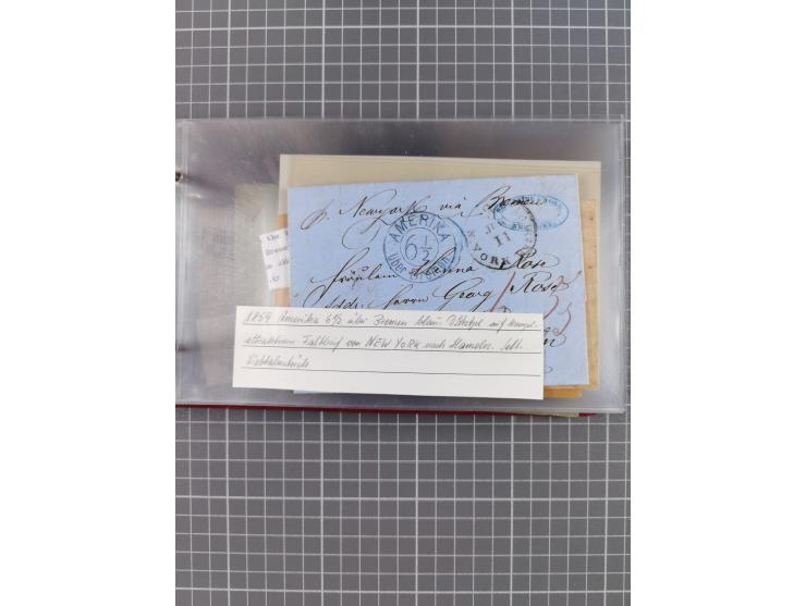 1846/77, 40 Briefe von bzw. in die USA mit Transit über Bremen bzw. nach Bremen adressiert, dabei viele verschiedene Tax- und