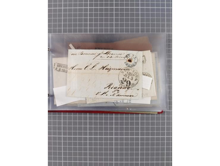 1846/77, 40 Briefe von bzw. in die USA mit Transit über Bremen bzw. nach Bremen adressiert, dabei viele verschiedene Tax- und