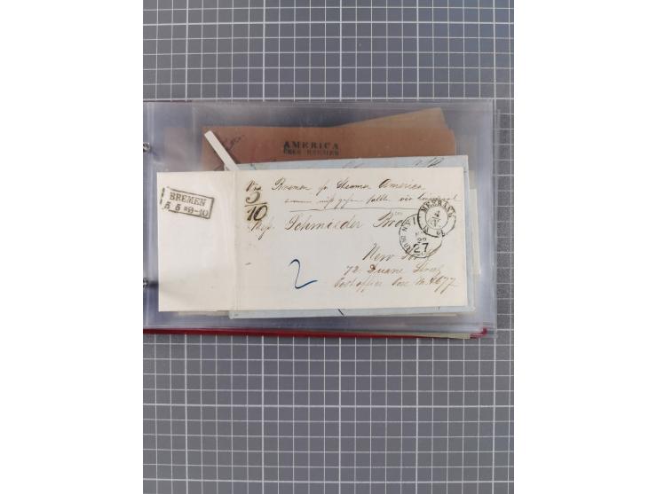 1846/77, 40 Briefe von bzw. in die USA mit Transit über Bremen bzw. nach Bremen adressiert, dabei viele verschiedene Tax- und