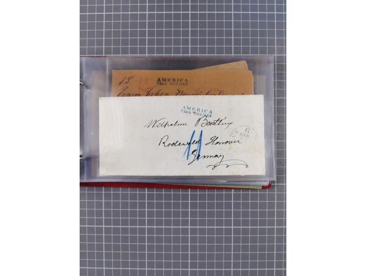 1846/77, 40 Briefe von bzw. in die USA mit Transit über Bremen bzw. nach Bremen adressiert, dabei viele verschiedene Tax- und