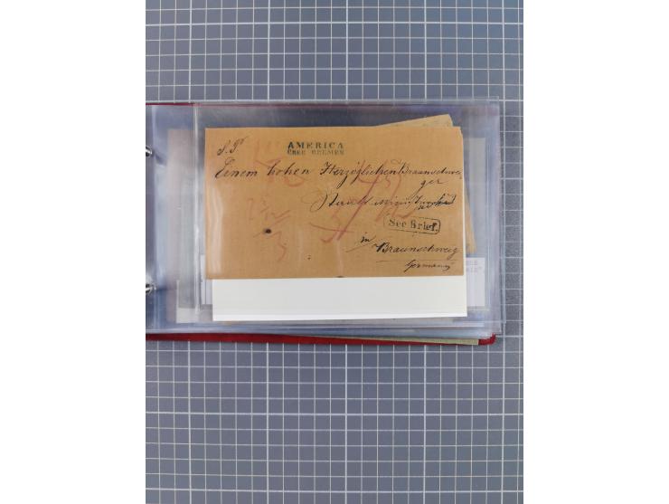 1846/77, 40 Briefe von bzw. in die USA mit Transit über Bremen bzw. nach Bremen adressiert, dabei viele verschiedene Tax- und