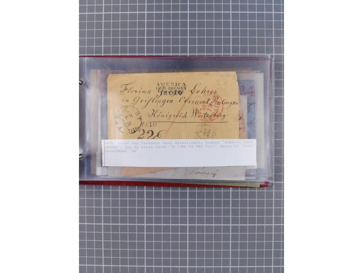 1846/77, 40 Briefe von bzw. in die USA mit Transit über Bremen bzw. nach Bremen adressiert, dabei viele verschiedene Tax- und