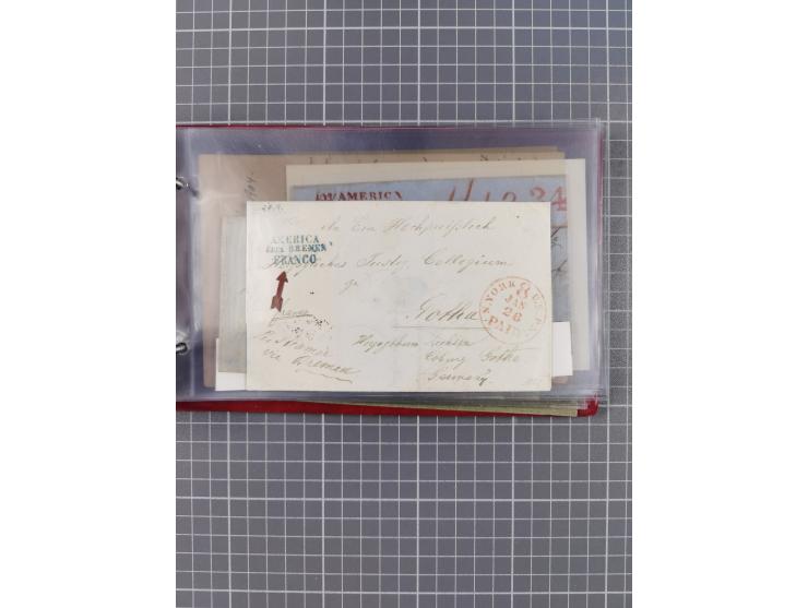 1846/77, 40 Briefe von bzw. in die USA mit Transit über Bremen bzw. nach Bremen adressiert, dabei viele verschiedene Tax- und