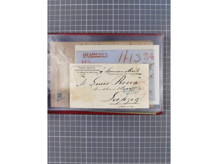 1846/77, 40 Briefe von bzw. in die USA mit Transit über Bremen bzw. nach Bremen adressiert, dabei viele verschiedene Tax- und