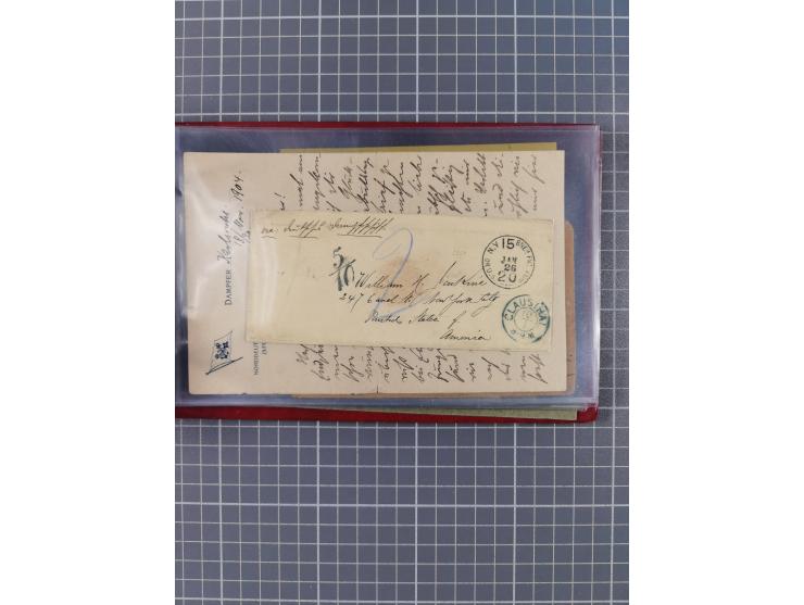1846/77, 40 Briefe von bzw. in die USA mit Transit über Bremen bzw. nach Bremen adressiert, dabei viele verschiedene Tax- und