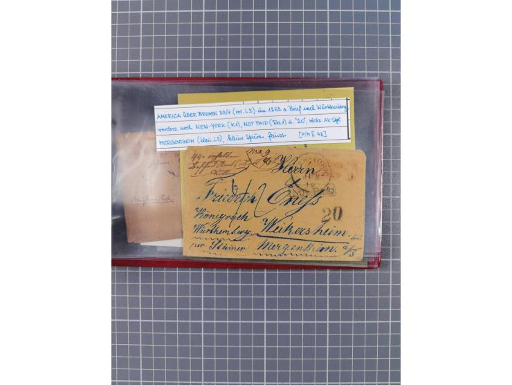 1846/77, 40 Briefe von bzw. in die USA mit Transit über Bremen bzw. nach Bremen adressiert, dabei viele verschiedene Tax- und