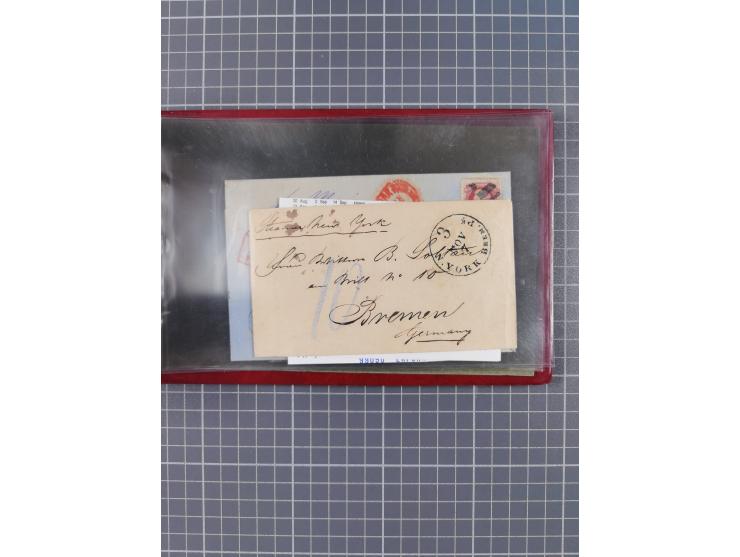 1846/77, 40 Briefe von bzw. in die USA mit Transit über Bremen bzw. nach Bremen adressiert, dabei viele verschiedene Tax- und