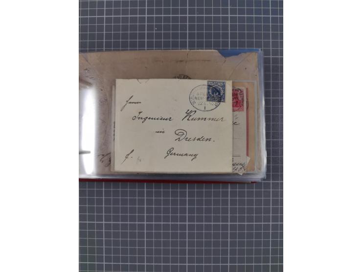 1891/1925, Sammlung “DASP BREMEN-NEW YORK I.-X.” mit ca. 50 Briefen, Karten und GSK, dabei zwei Postkarten mit L1 “Missent to