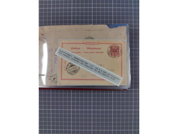 1891/1925, Sammlung “DASP BREMEN-NEW YORK I.-X.” mit ca. 50 Briefen, Karten und GSK, dabei zwei Postkarten mit L1 “Missent to