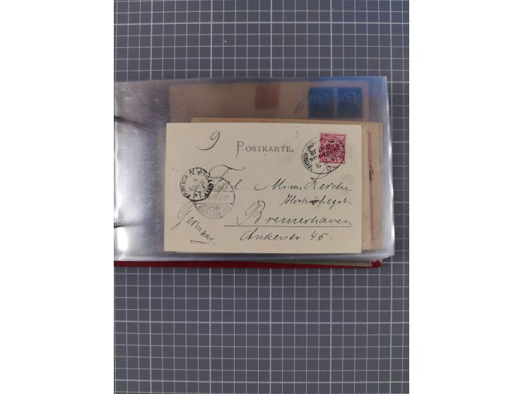1891/1925, Sammlung “DASP BREMEN-NEW YORK I.-X.” mit ca. 50 Briefen, Karten und GSK, dabei zwei Postkarten mit L1 “Missent to