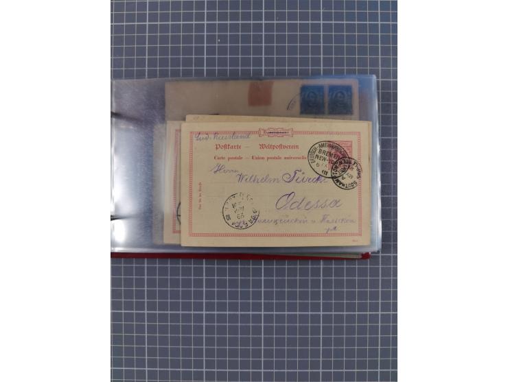 1891/1925, Sammlung “DASP BREMEN-NEW YORK I.-X.” mit ca. 50 Briefen, Karten und GSK, dabei zwei Postkarten mit L1 “Missent to