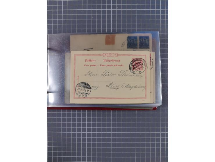 1891/1925, Sammlung “DASP BREMEN-NEW YORK I.-X.” mit ca. 50 Briefen, Karten und GSK, dabei zwei Postkarten mit L1 “Missent to
