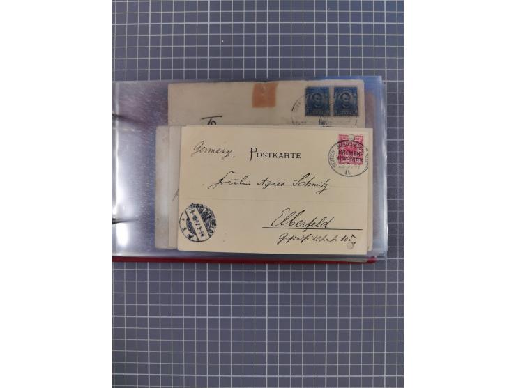 1891/1925, Sammlung “DASP BREMEN-NEW YORK I.-X.” mit ca. 50 Briefen, Karten und GSK, dabei zwei Postkarten mit L1 “Missent to