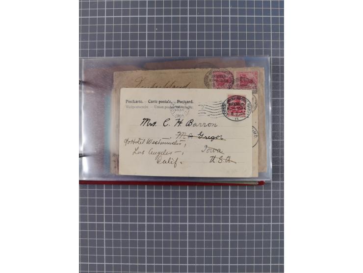 1891/1925, Sammlung “DASP BREMEN-NEW YORK I.-X.” mit ca. 50 Briefen, Karten und GSK, dabei zwei Postkarten mit L1 “Missent to