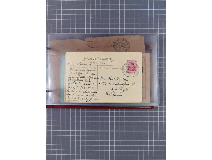 1891/1925, Sammlung “DASP BREMEN-NEW YORK I.-X.” mit ca. 50 Briefen, Karten und GSK, dabei zwei Postkarten mit L1 “Missent to