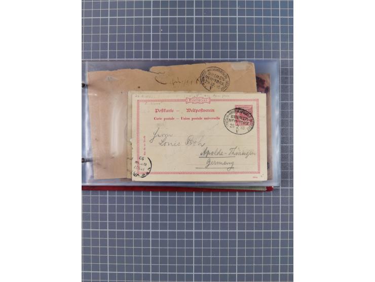 1891/1925, Sammlung “DASP BREMEN-NEW YORK I.-X.” mit ca. 50 Briefen, Karten und GSK, dabei zwei Postkarten mit L1 “Missent to