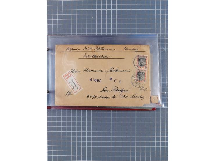 1891/1925, Sammlung “DASP BREMEN-NEW YORK I.-X.” mit ca. 50 Briefen, Karten und GSK, dabei zwei Postkarten mit L1 “Missent to