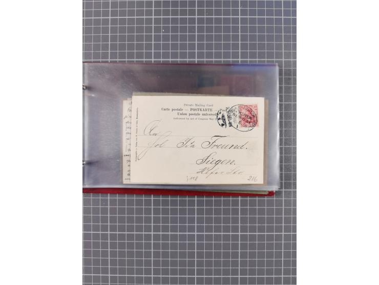 1891/1925, Sammlung “DASP BREMEN-NEW YORK I.-X.” mit ca. 50 Briefen, Karten und GSK, dabei zwei Postkarten mit L1 “Missent to