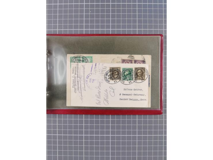 1891/1925, Sammlung “DASP BREMEN-NEW YORK I.-X.” mit ca. 50 Briefen, Karten und GSK, dabei zwei Postkarten mit L1 “Missent to