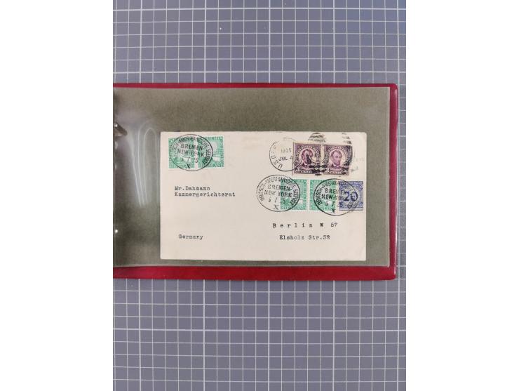 1891/1925, Sammlung “DASP BREMEN-NEW YORK I.-X.” mit ca. 50 Briefen, Karten und GSK, dabei zwei Postkarten mit L1 “Missent to