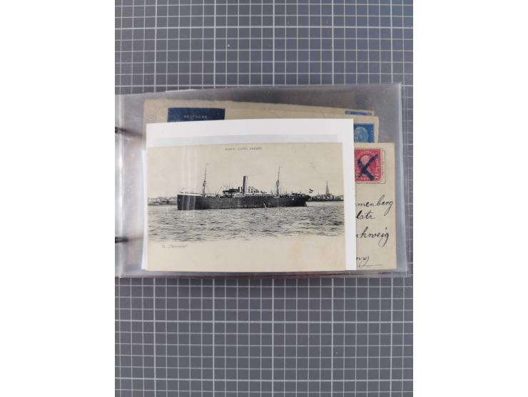 1906/33, Sammlung “DSP LINIE BREMEN-NEW YORK a-h” mit ca. 60 Briefen, Karten und GSK, dabei u.a. Ozean-Briefumschlag 1932 und