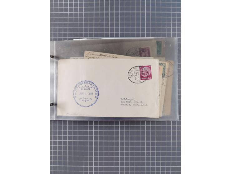 1906/33, Sammlung “DSP LINIE BREMEN-NEW YORK a-h” mit ca. 60 Briefen, Karten und GSK, dabei u.a. Ozean-Briefumschlag 1932 und