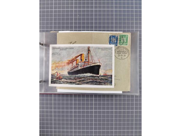 1906/33, Sammlung “DSP LINIE BREMEN-NEW YORK a-h” mit ca. 60 Briefen, Karten und GSK, dabei u.a. Ozean-Briefumschlag 1932 und