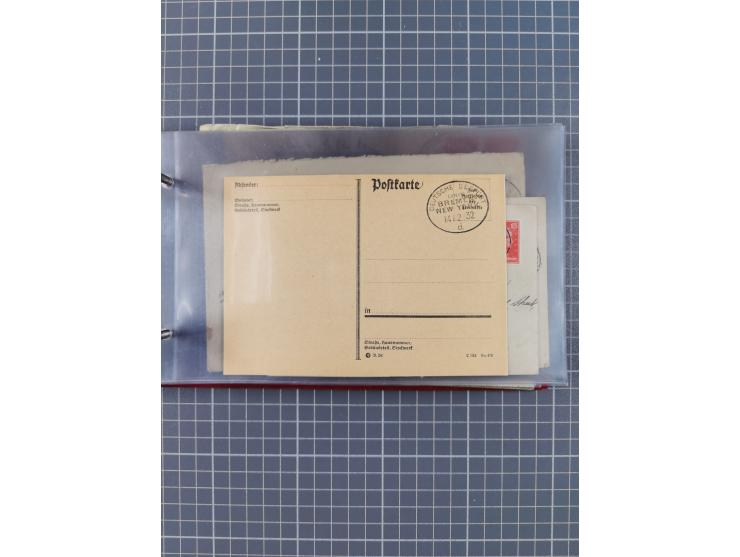 1906/33, Sammlung “DSP LINIE BREMEN-NEW YORK a-h” mit ca. 60 Briefen, Karten und GSK, dabei u.a. Ozean-Briefumschlag 1932 und