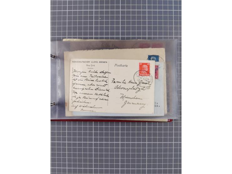 1906/33, Sammlung “DSP LINIE BREMEN-NEW YORK a-h” mit ca. 60 Briefen, Karten und GSK, dabei u.a. Ozean-Briefumschlag 1932 und