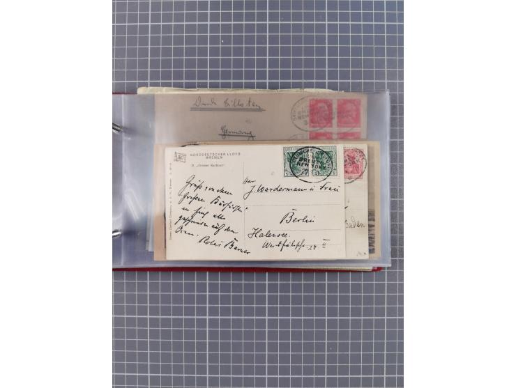 1906/33, Sammlung “DSP LINIE BREMEN-NEW YORK a-h” mit ca. 60 Briefen, Karten und GSK, dabei u.a. Ozean-Briefumschlag 1932 und