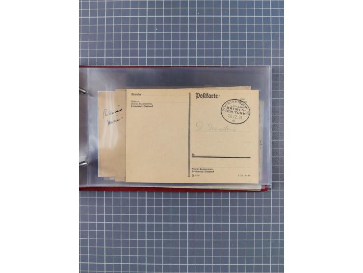 1906/33, Sammlung “DSP LINIE BREMEN-NEW YORK a-h” mit ca. 60 Briefen, Karten und GSK, dabei u.a. Ozean-Briefumschlag 1932 und