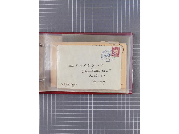 1906/33, Sammlung “DSP LINIE BREMEN-NEW YORK a-h” mit ca. 60 Briefen, Karten und GSK, dabei u.a. Ozean-Briefumschlag 1932 und