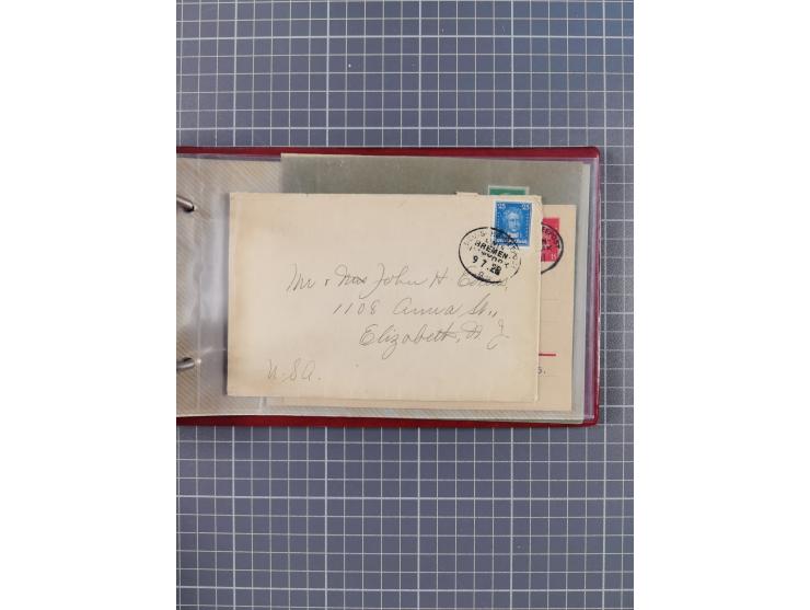 1906/33, Sammlung “DSP LINIE BREMEN-NEW YORK a-h” mit ca. 60 Briefen, Karten und GSK, dabei u.a. Ozean-Briefumschlag 1932 und