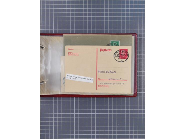 1906/33, Sammlung “DSP LINIE BREMEN-NEW YORK a-h” mit ca. 60 Briefen, Karten und GSK, dabei u.a. Ozean-Briefumschlag 1932 und